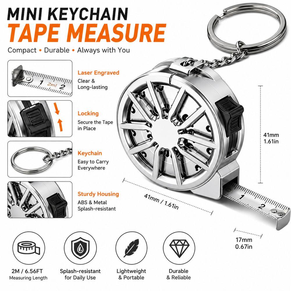 2M Keychain Tape Measure Laser Engraved Markings Stainless Steel Tape Hardware Accessories