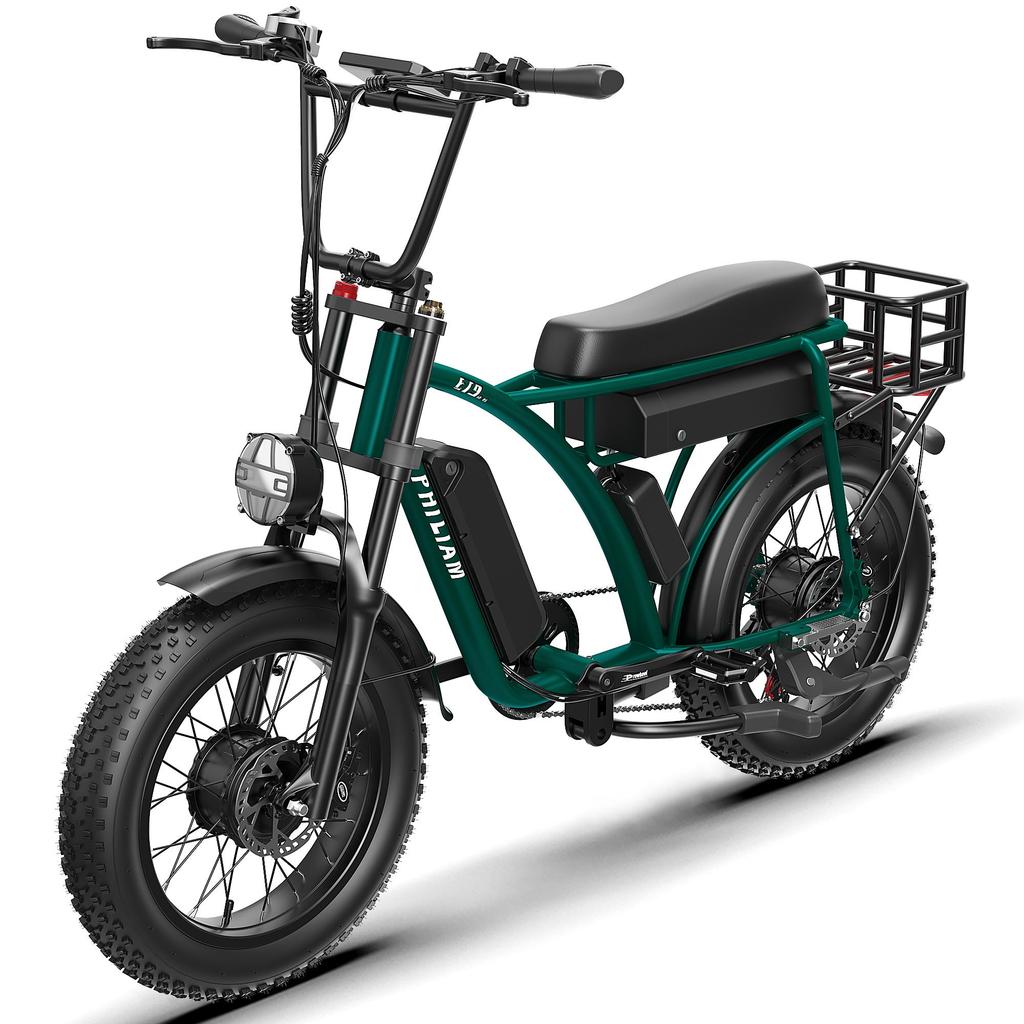 PHILIAM ET9 Electric Bike 1500W 52V 50Ah Dual Batteries 80-200 Miles Max Range 31 MPH Top Speed
