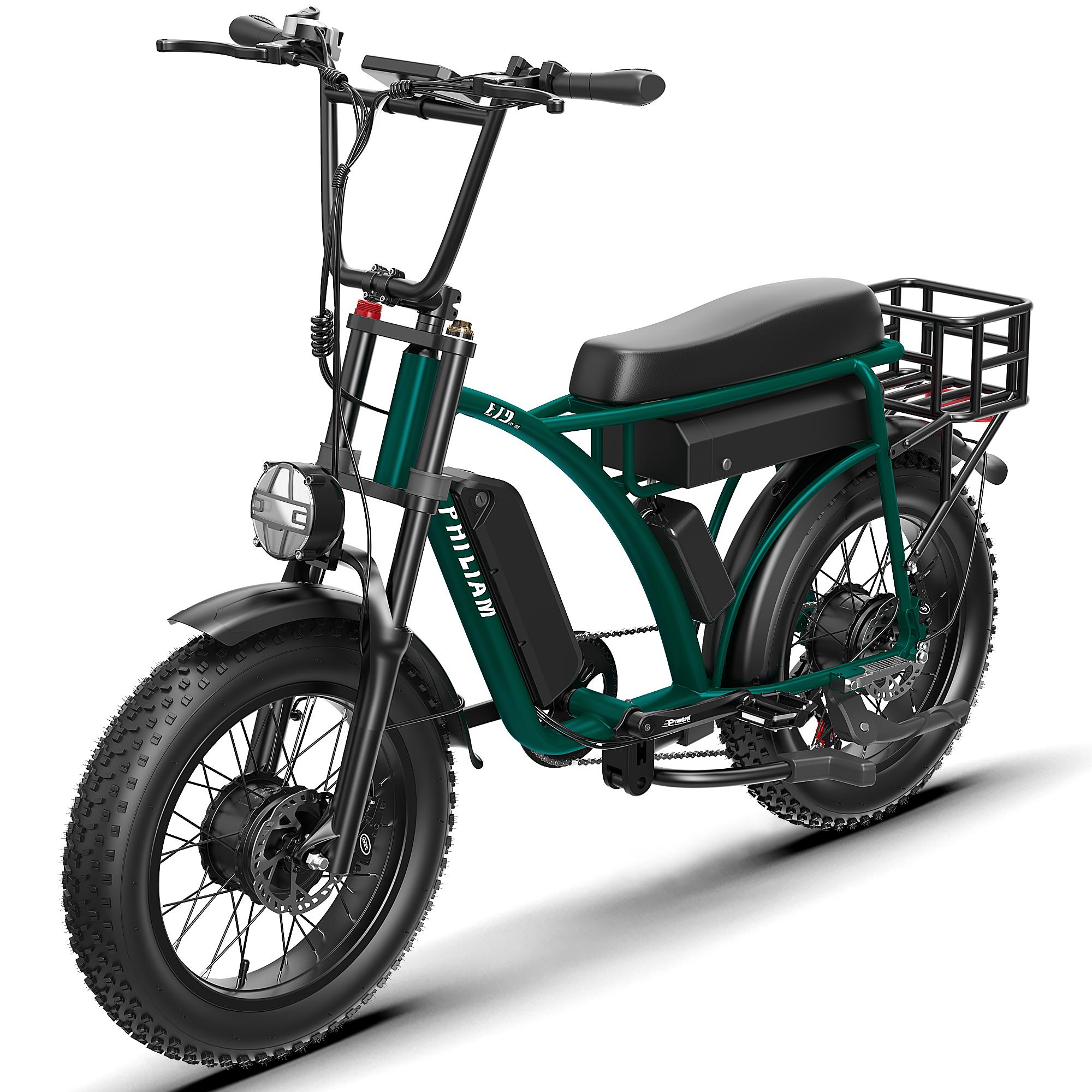 PHILIAM ET9 Elektrische Fiets 1500W 52V 50Ah Dubbele Batterijen 130-320 Km Maximale Actieradius 50 Km/u Topsnelheid groen