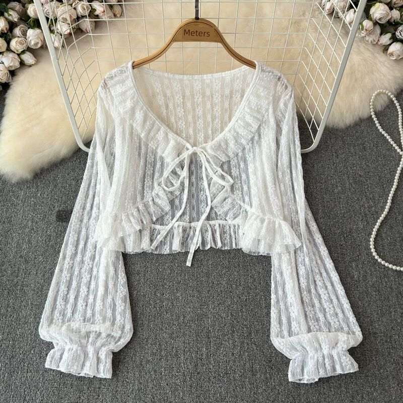 

Юбка с бретелями Шаль Рубашка для кондиционирования воздуха Тонкое пальто Кружево White One size