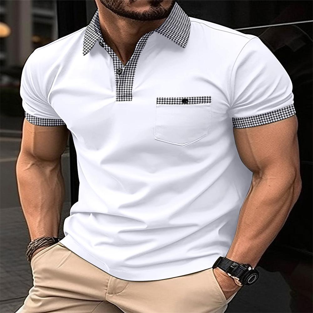 2026 New Men s Fashion Sports POLO Shirt Plaid Men s Sports Polo Shirt Casual Short-sleeved Top T-shirt S белый