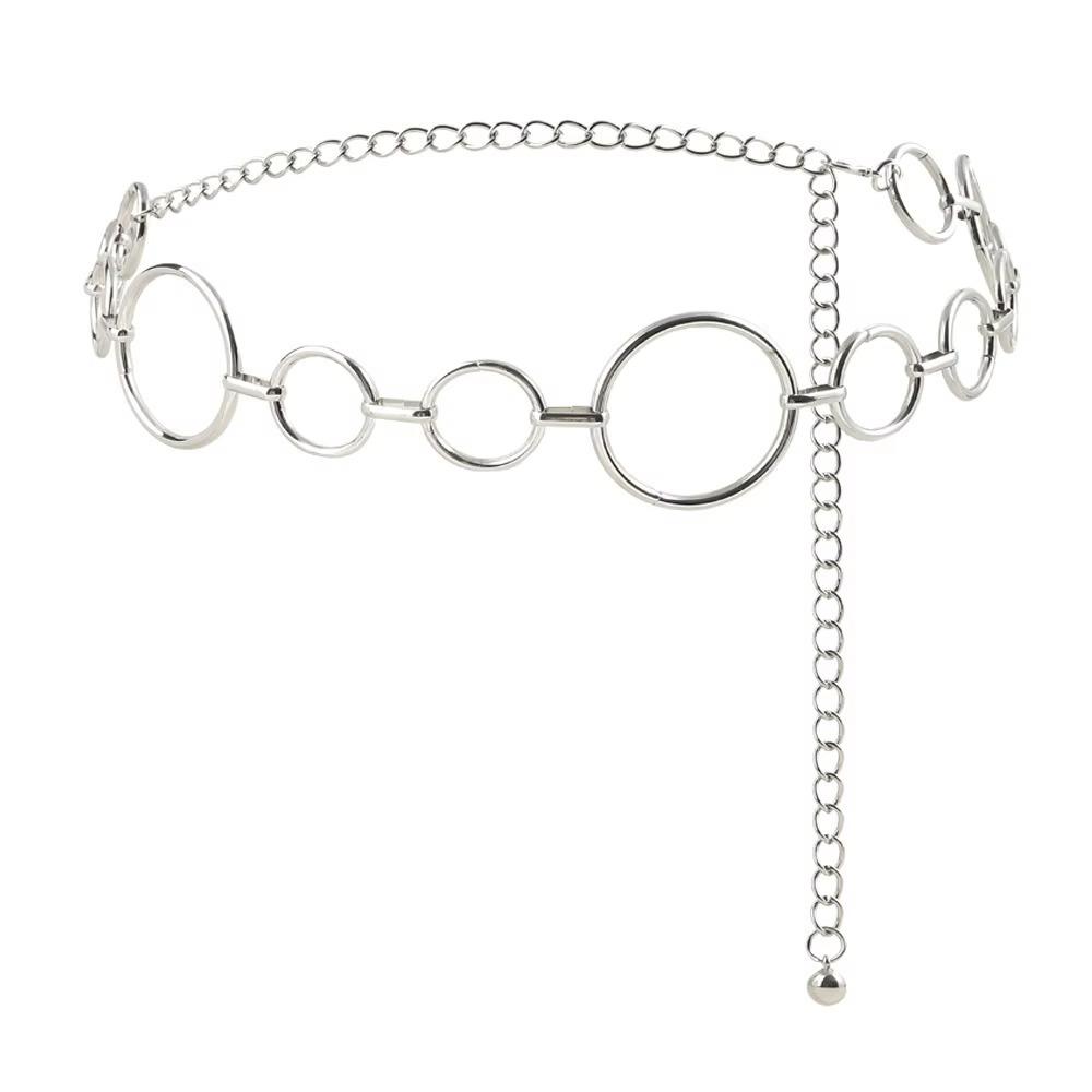 

Роскошная женская поясная цепочка, металлическая цепочка в форме большого круга, модный аксессуар, ремень серебряный