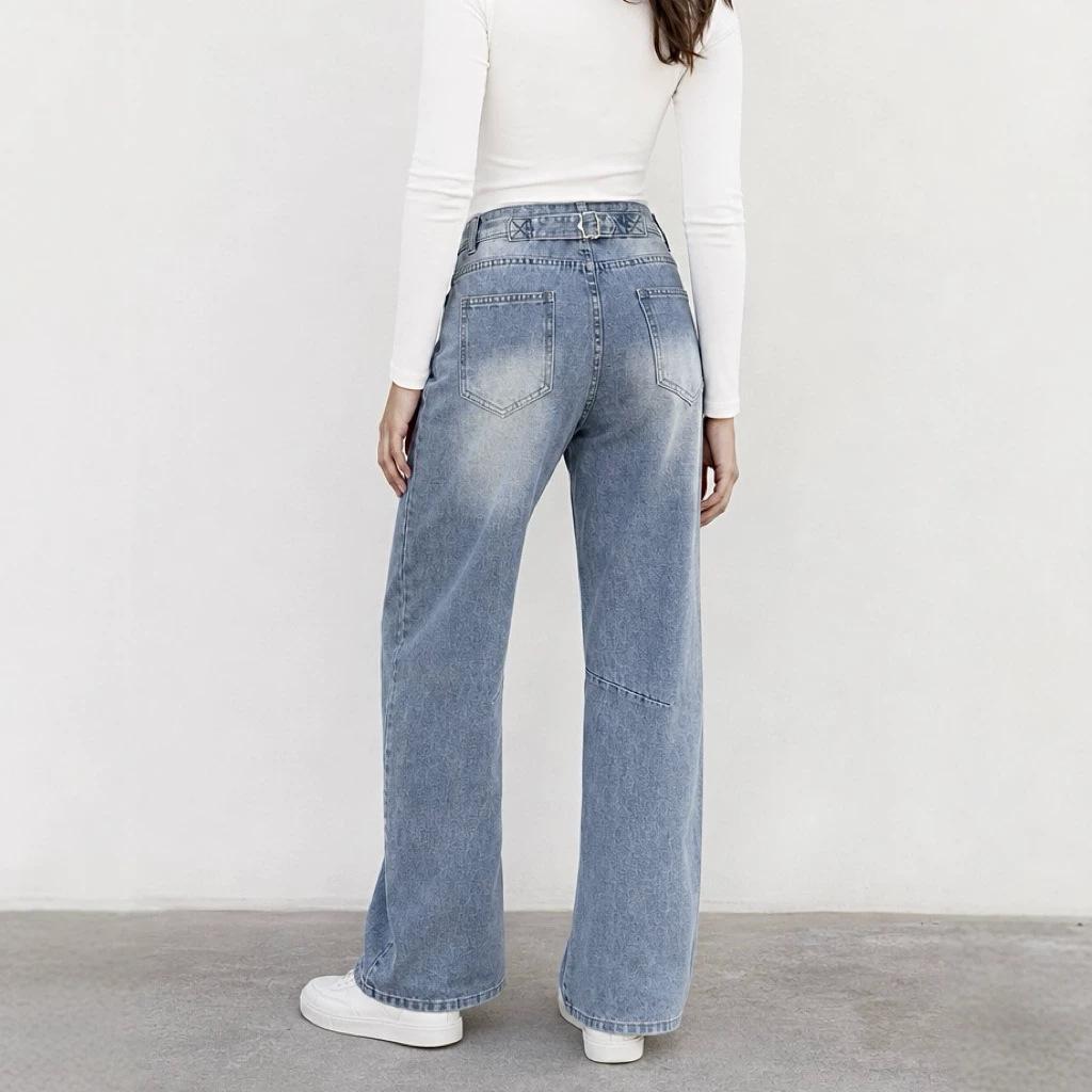 European and American fashion small thinking design sense basic versatile loose straight women's jeans