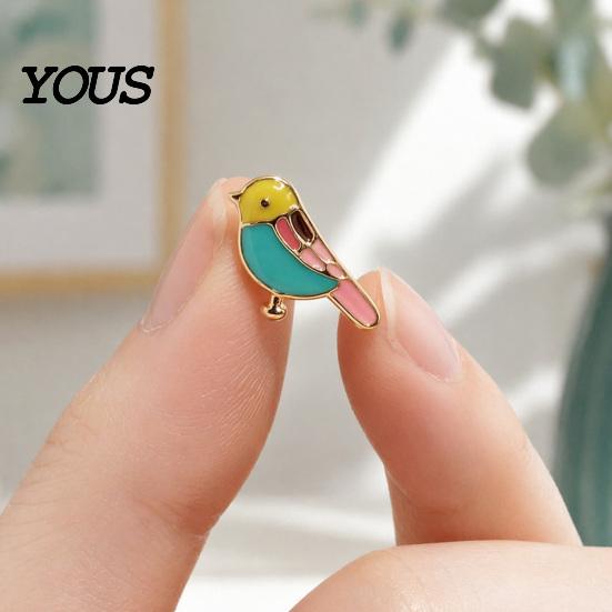 Colorful Bird Earrings 1 Pair Stud for Women, Outline Enamel Earrings, Polished Edges Glaze Finish Alloy Ear Pins Daily Wear Edge