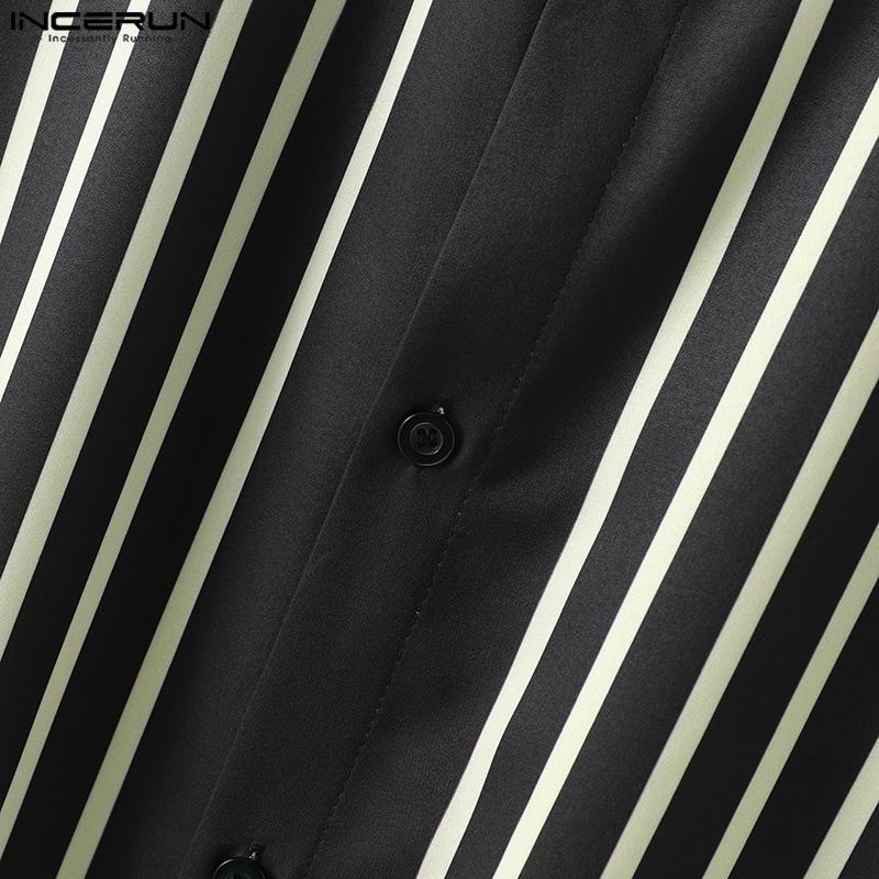 INCERUN Two Piece Suit Men Long Sleeve Casual Baggy Striped Tops And Long Pants Homewear