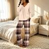 Women's Casual V-Neck Printed Pajama Set Loose Fit Sleepwear for Home