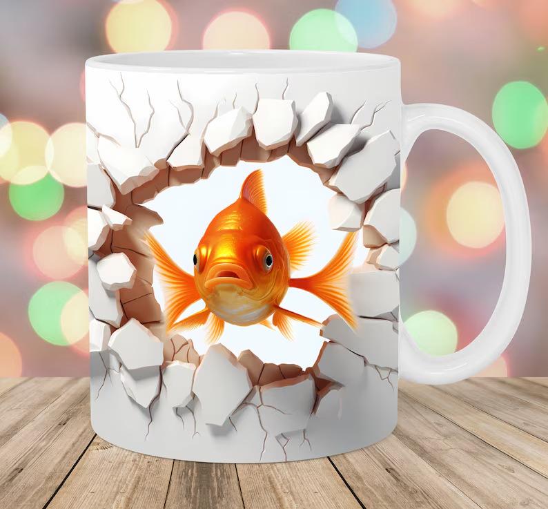 3D Father'S Day Gift Dad Ceramic Coffee Mug Father Goldfish Water Cup Fishing Fishing