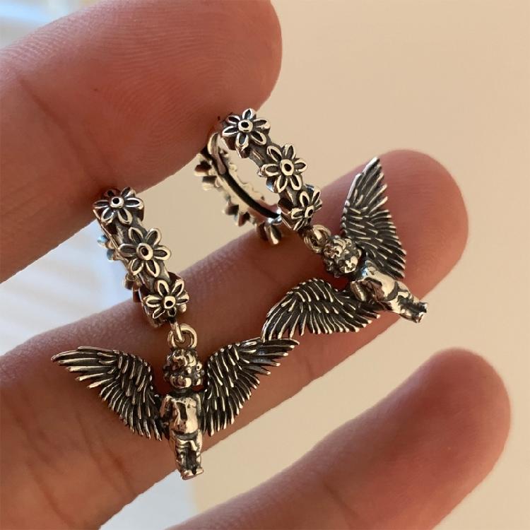 Angel Wing and Flower Hoop Earrings Fashionable Ear Rings Accessory for Parties Easy to Wear Ear Pendants Accessories