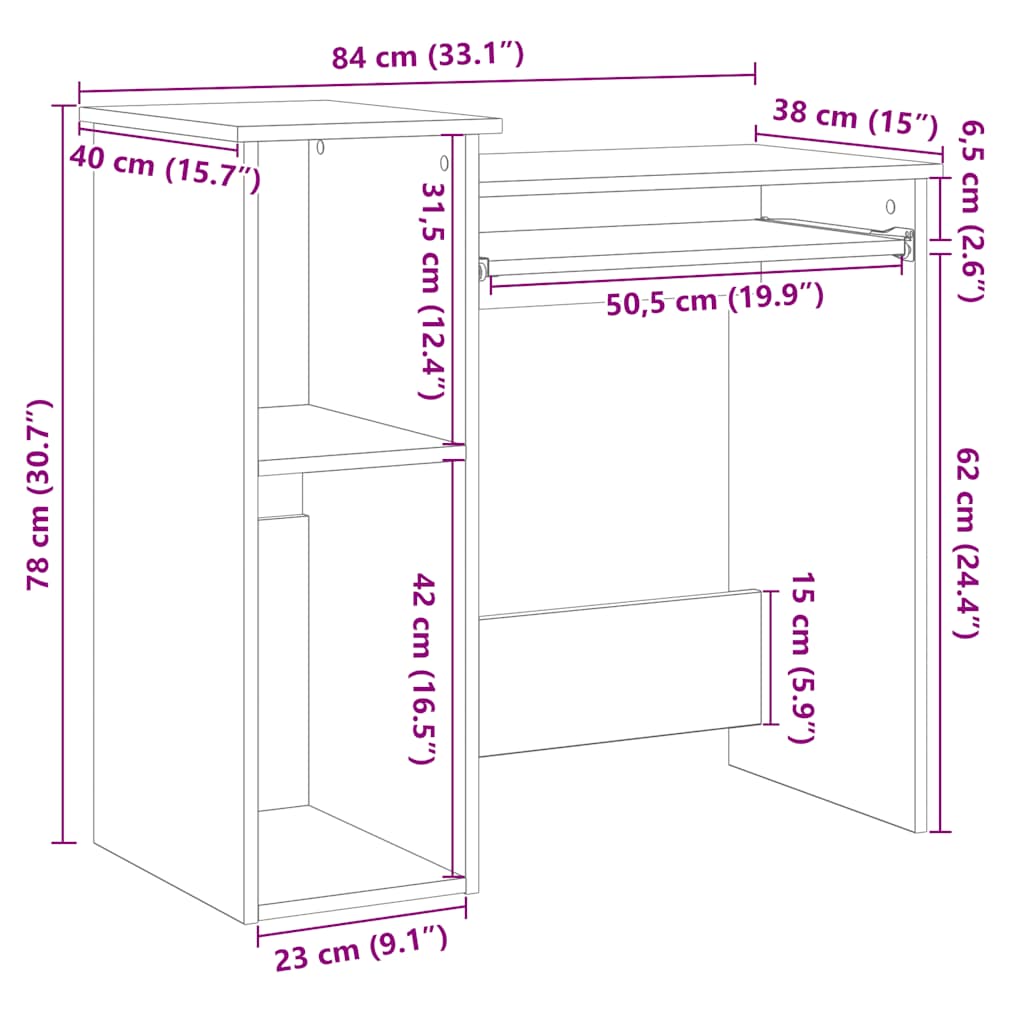 Desk with Shelves Concrete Grey 84 x 40 x 78 cm Particleboard
