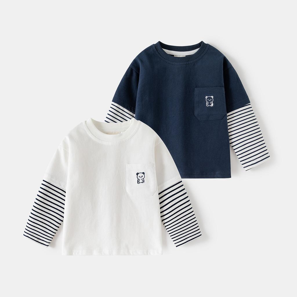 Boys Long Sleeve Cartoon Patchwork Sleeve Kids Casual Bottoming T Shirt