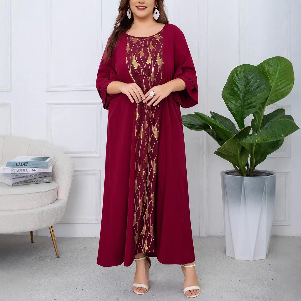 Elegant Plus Size Patchwork Flare Sleeve Dress for Spring & Autumn