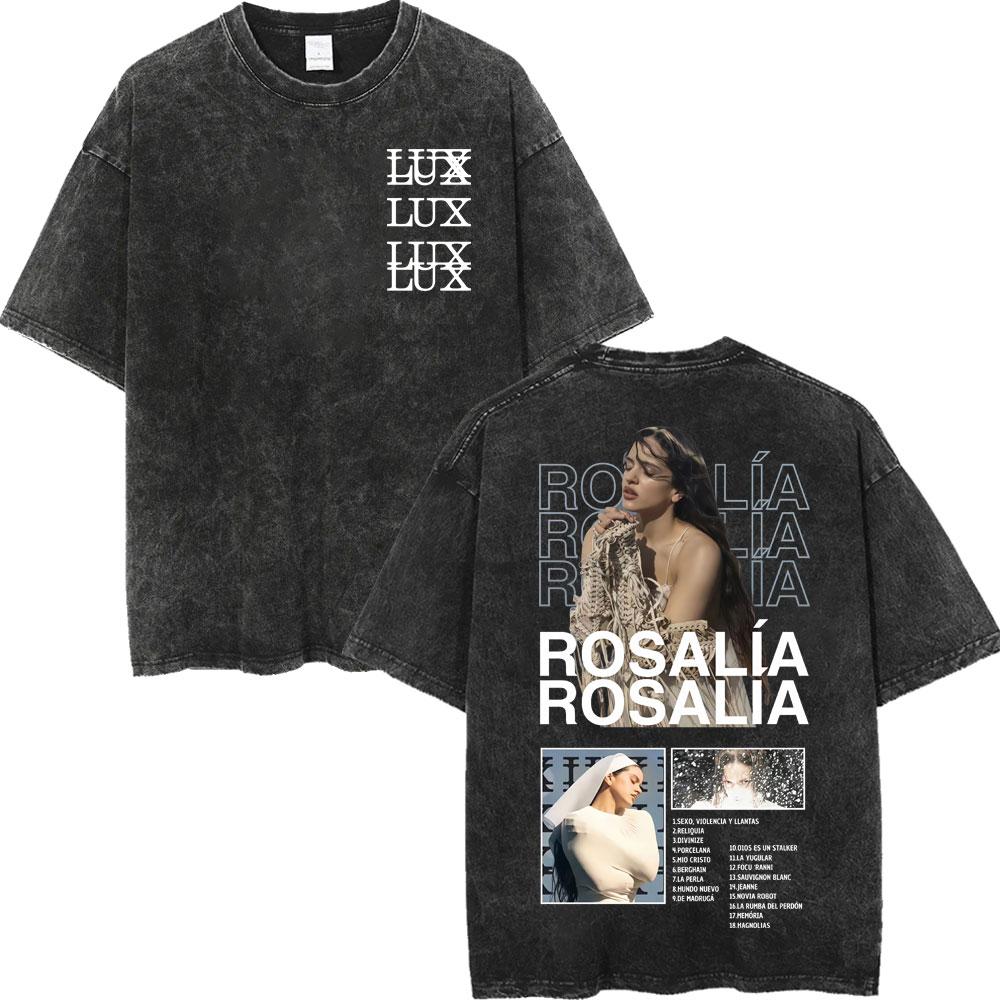 Rosalia LUX Tour Koszulki z Nadrukiem Męskie Damskie Moda Estetyka Vintage Spierana Koszulka Bawełna Wysokiej Jakości Oversize Koszulki