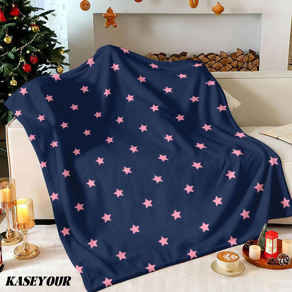 Navy Blue with Pink Stars Winter Summer Flannel Blanket Throw Fleece Soft Fuzzy Plush Cozy Fleece Blankets for Sofa Ideal Gifts