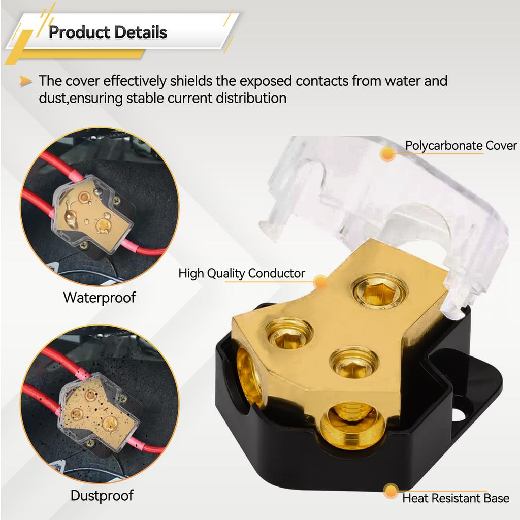 2Pcs 2 Way Car Power Distribution Amp Block Car Audio Power Wire Splitter 0/2/4 Gauge In 4/6/8 Gauge Out Durable Amplifier Power