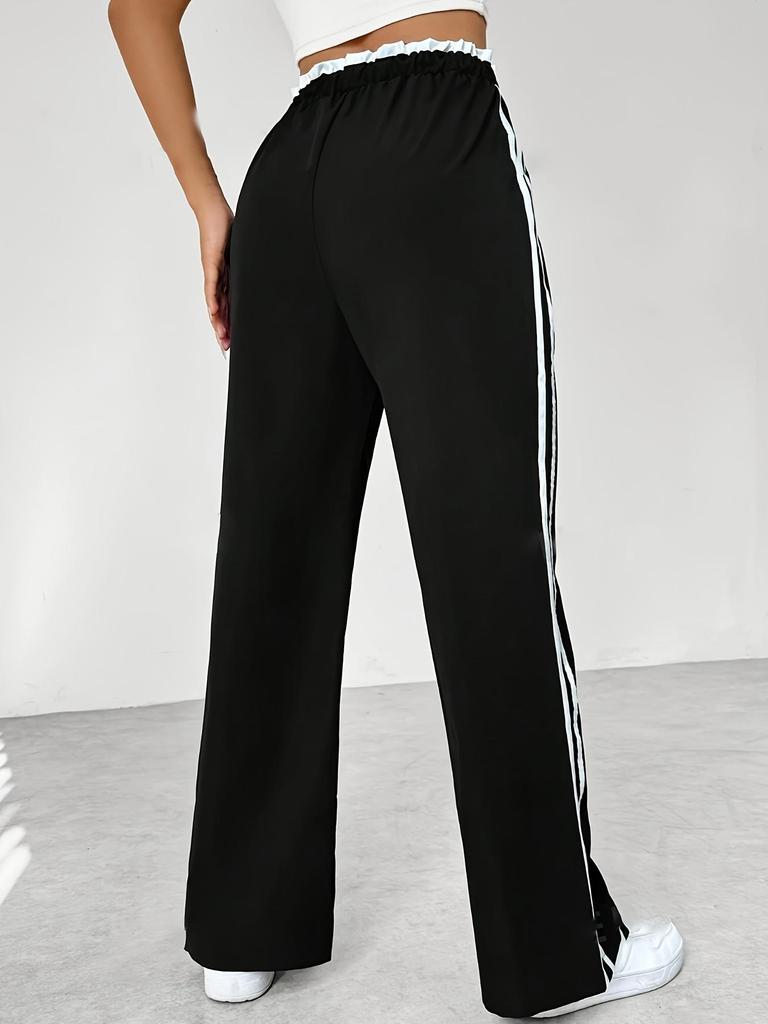 New EU & US Style Black Elastic Waist Straight-Leg Sports Pants - Women's Autumn/Winter Casual Trousers