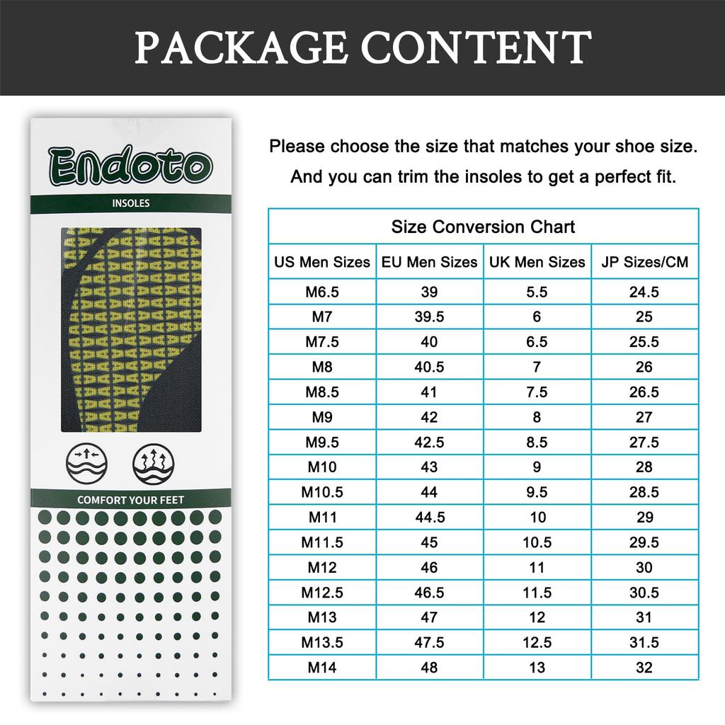 Endoto Insoles for Keen Shoes Replacement Insoles for Work Boots Comfort and Pain Relief Men's - - (Size 30.5cm)