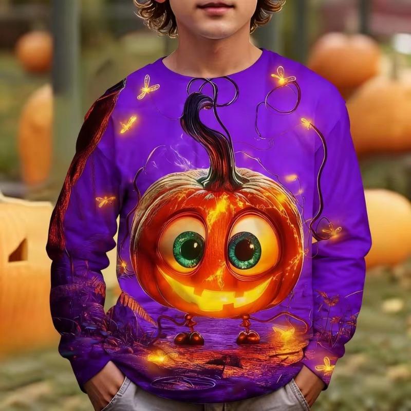 

Halloween Boys T-Shirt Pumpkin Print Autumn Long Sleeve T-Shirt Casual Children s Tops Outdoor Comfortable Children s Clothing 170