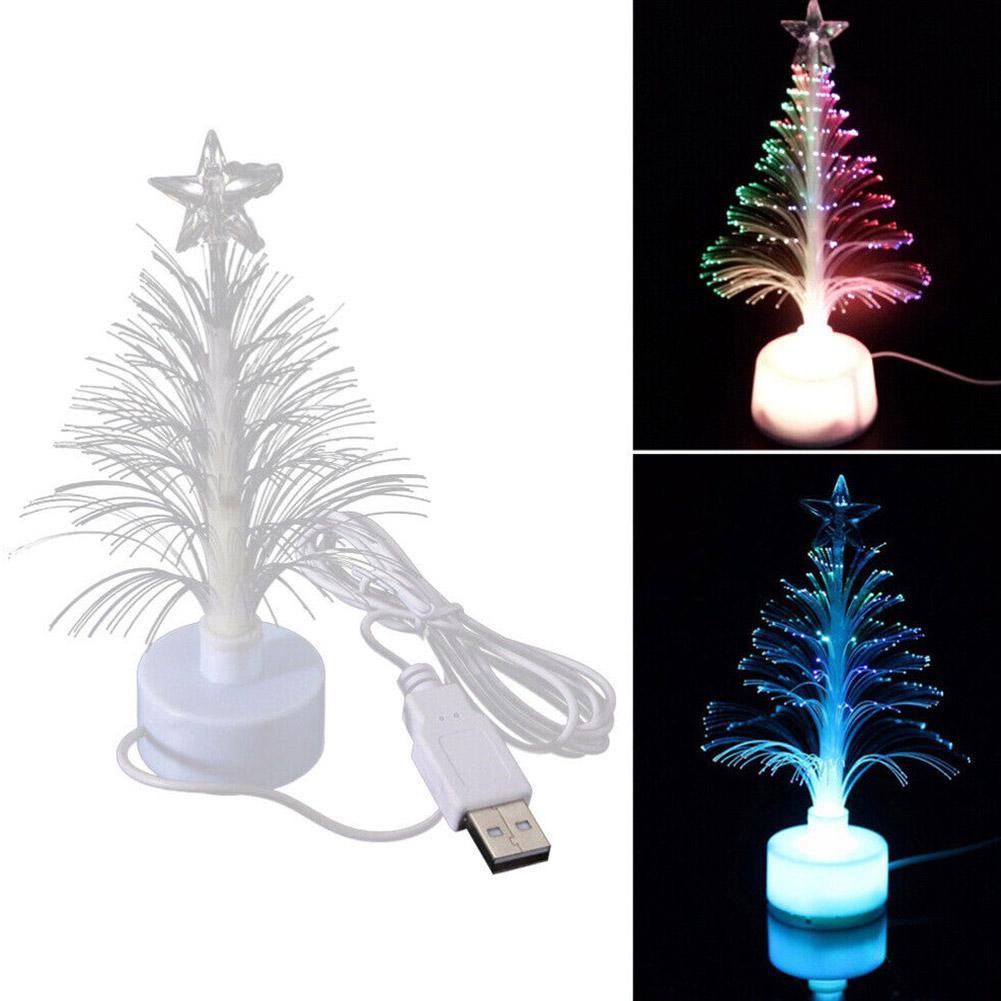 Mini LED Christmas Tree Lamp Christmas Decorative Light Night Light Color Changing Fiber Optical Light USB Connection Lamp Decor