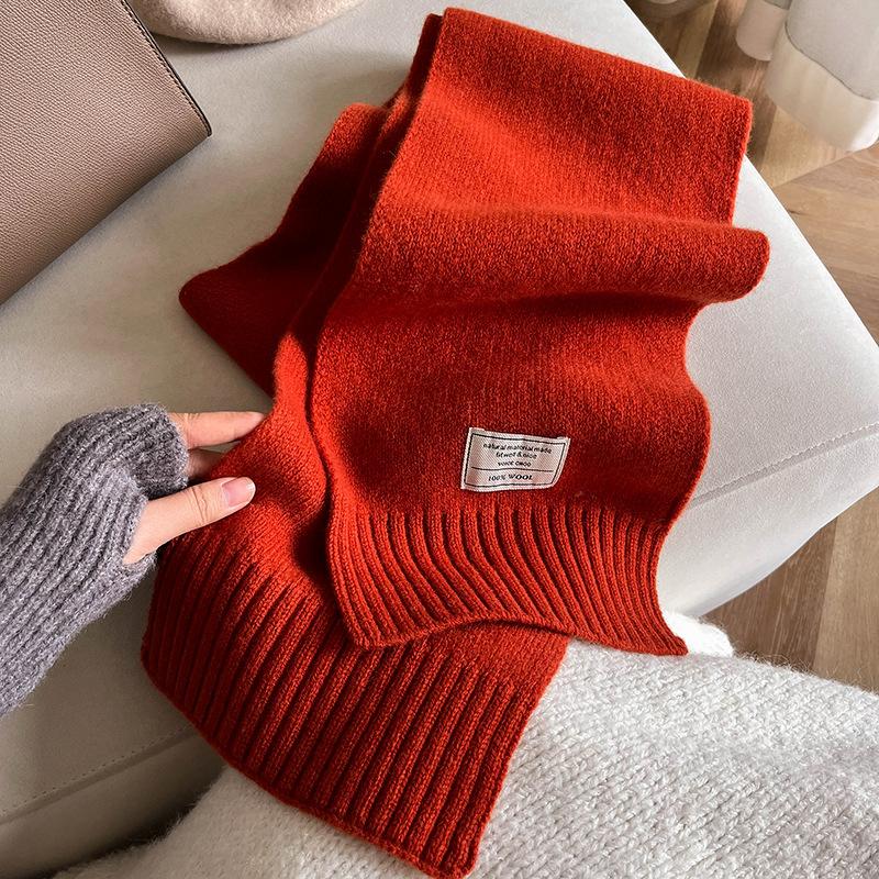 Simple style autumn and winter monochrome lengthened warm knitted soft waxy skin-friendly wool scarf schoolgirl