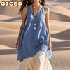 Fashion Summer Spring Solid Color Print Short Sleeve V-Neck Casual Dresses