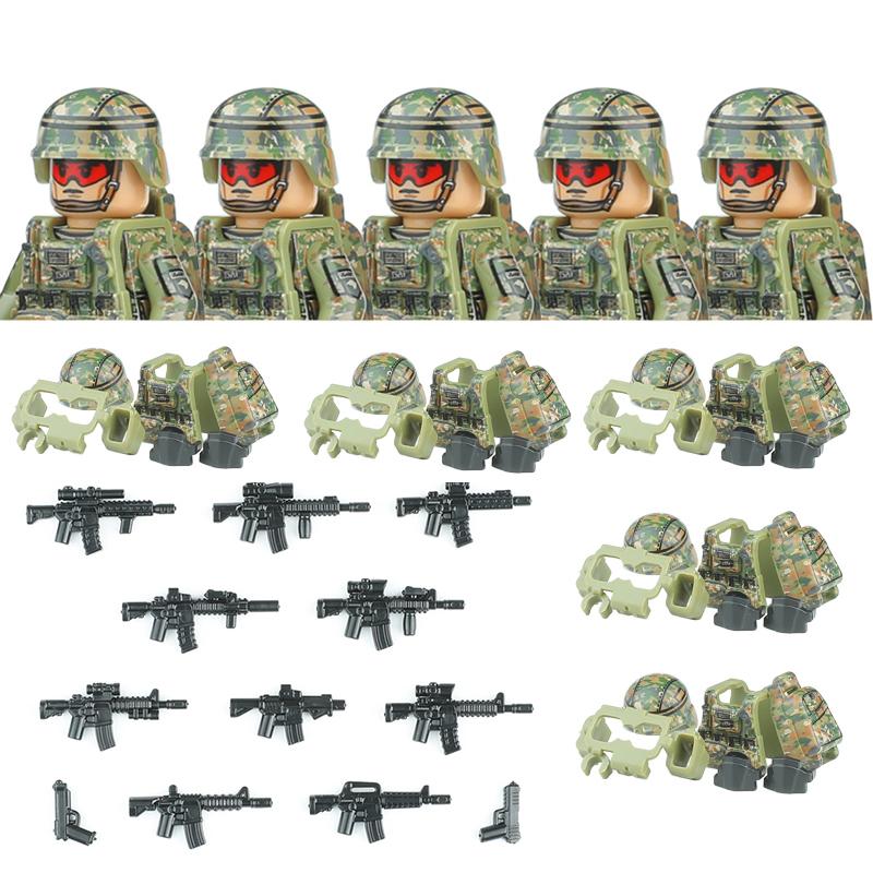 America Army Combat Uniform Special Forces Figures Building Blocks City US Special Air Service Soldier Military Weapons Toys