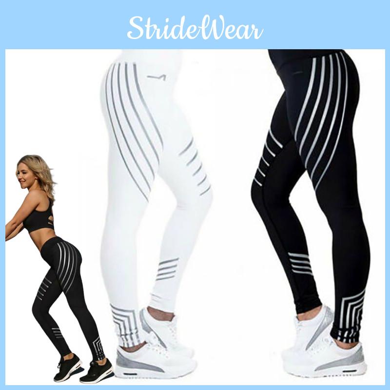 Leggings Taille Haute Femme Bande Réfléchissante Pantalon d'Entraînement Pantalon de Yoga Sport Fitness Sexy