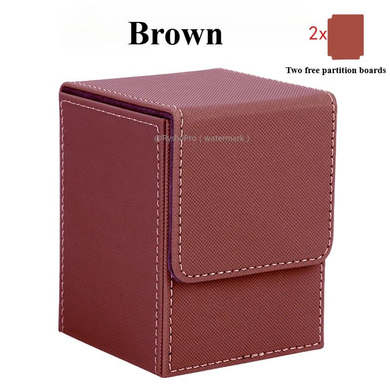 

Коробка для хранения коллекционных карточек на 100+ карт с одним протектором и 2 разделителями. Коробка для колоды командира, совместимая с чехлом для карт Mtg. коричневый