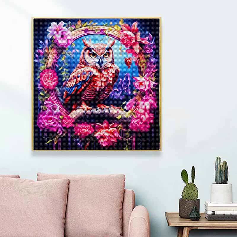 New Arrival 5D DIY Full Circle Diamond Painting "Owl In the Flower Bush" Embroidery Cross Stitch Home Decor Gift