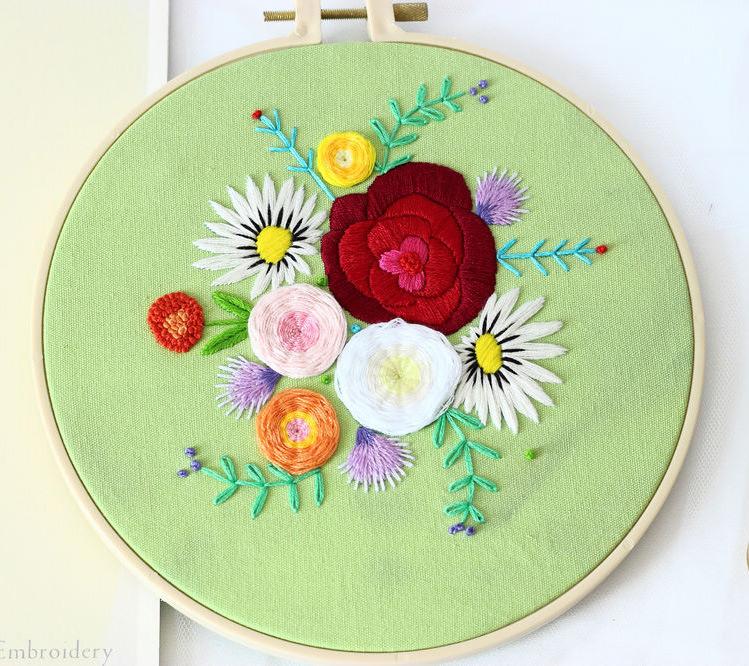 Garden Embroidery, Handmade Diy Fabric Novice European Embroidery Flower Material Kit Needle And Thread