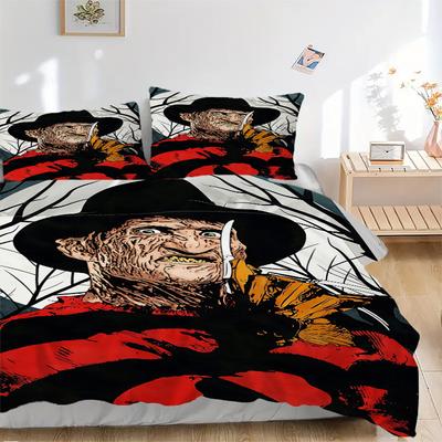 3dílná sada povlečení A Nightmare on Elm Street, Měkký polyesterový povlak na přikrývku a povlaky na polštáře, Vhodné pro všechna roční období, Design pro ložnici L1003070