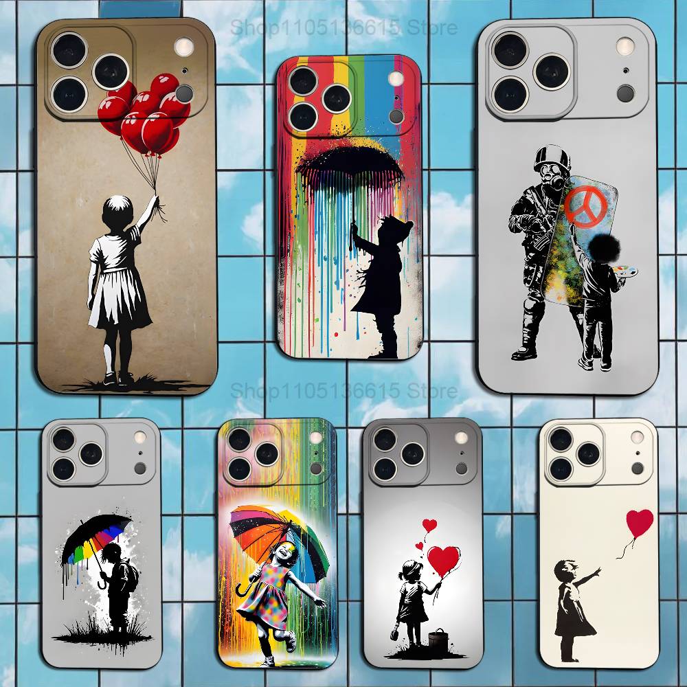 Graffiti Art B-Banksy S-Street Case For iPhone 12,14,15,16,17,13,11,X,Mini,Plus,Pro Max,8,7,XR,SE,XS,Soft Silicone Black