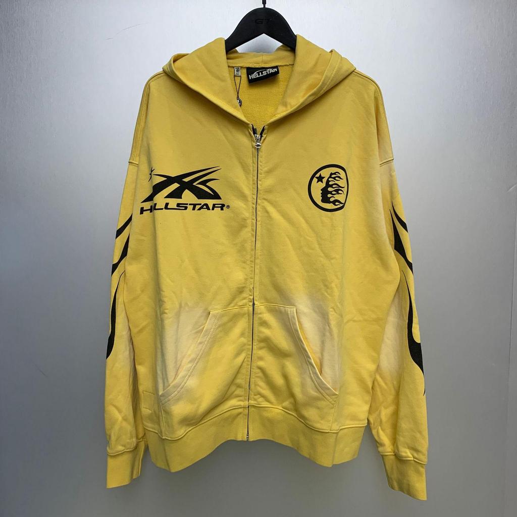 Hellstar Ausgefranster Retro Lockerer Reißverschluss Reiner Baumwoll Hoodie - Amerikanischer Hip Hop Stil