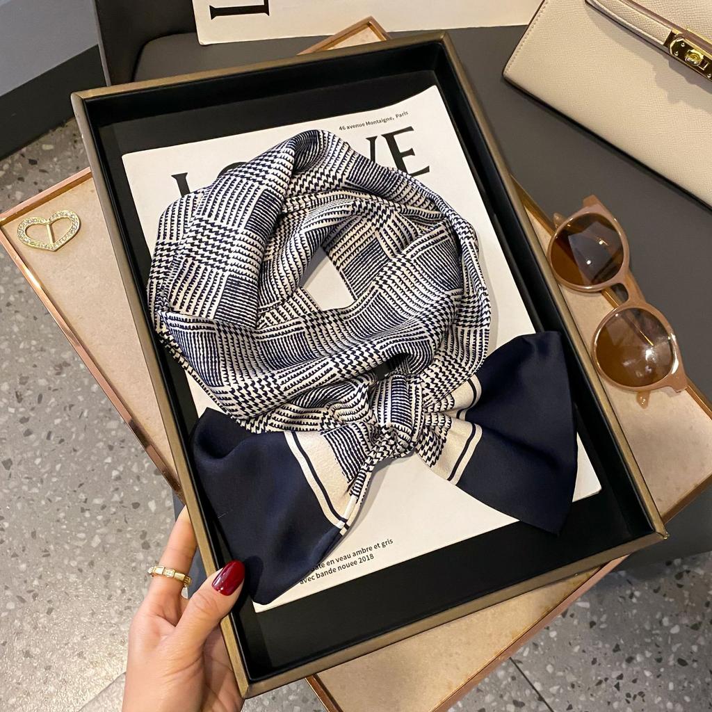 Luxury Women Elegant Boho-Chic Print Scarf Headband Neckerchief Foulard Female Hair Scarfs Neck Tie Skinny Scarves Soft Satin