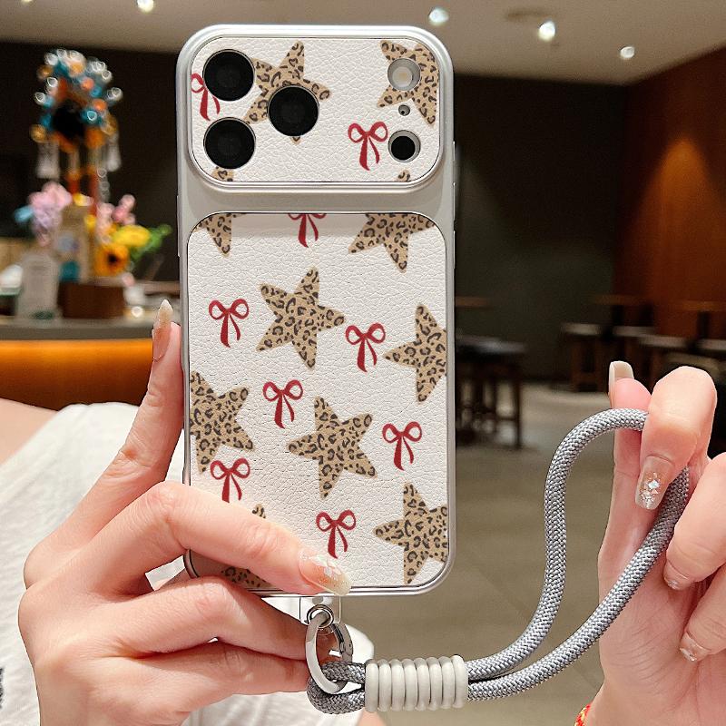 Creative Starry Stars Print Leather Lanyard Case For iPhone 18 Pro Max Hybrid TPU+PU Anti-skid Soft Cover For iPhone 17 16 15 14 13 Pro Max