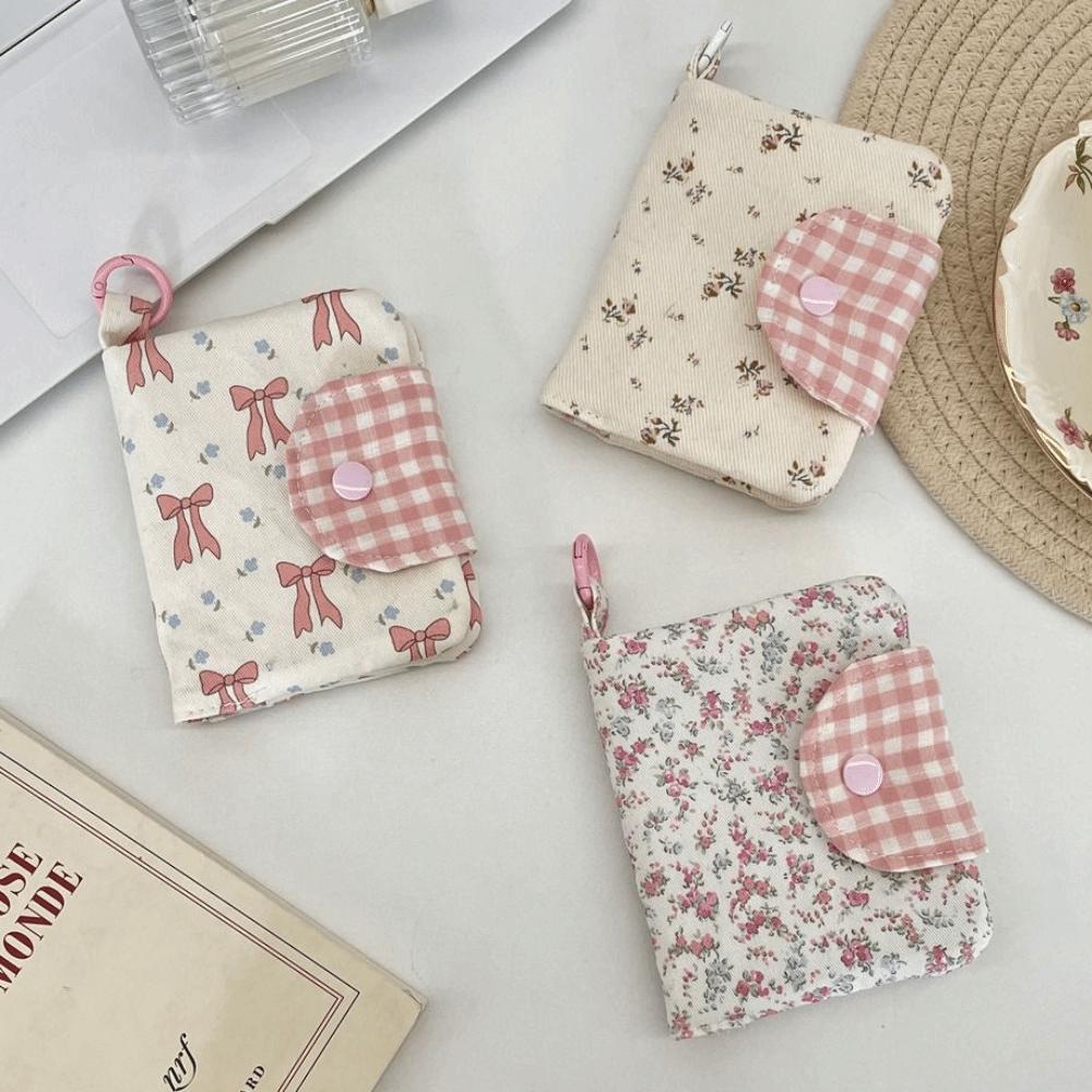 Cute With Key Ring Fabric Floral Card Bag Portable Multiple Card Cloth Printed Wallet Fashion Cute Bow Card Holder Student