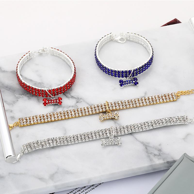 Luxus Katzenhalsband Knochenform Haustierhalskette für Katzen Kleine Hunde Verstellbares Katzenkristallhalsband Welpenhalskette Haustierbedarf
