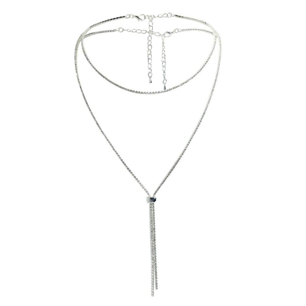 European And American New Fashion Long Fringed Rhinestone Necklace Women S Personality Temperament Shiny Crystal Collarbone Chain Accessories