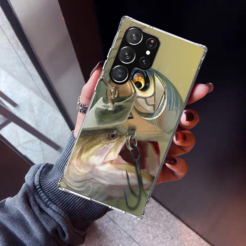 Carp Fish Fishing Rod Hook Phone Case For Samsung Galaxy S26 S25 Edge S24 S23 Ultra S22 Plus S21 S20 FE Soft TPU Back Cover Fund