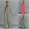Dames Geruite Overhemdjurk V-Hals Knoop Knoop Split Asymmetrische Zoom Geruite Maxi-jurk Met Zakken