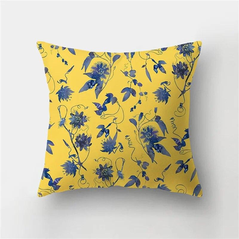 Simple Leaf Plant Yellow Flower Print Pattern Cushion Cover Home Living Room Sofa Decoration Pillow Pillow Cover 45X45CM
