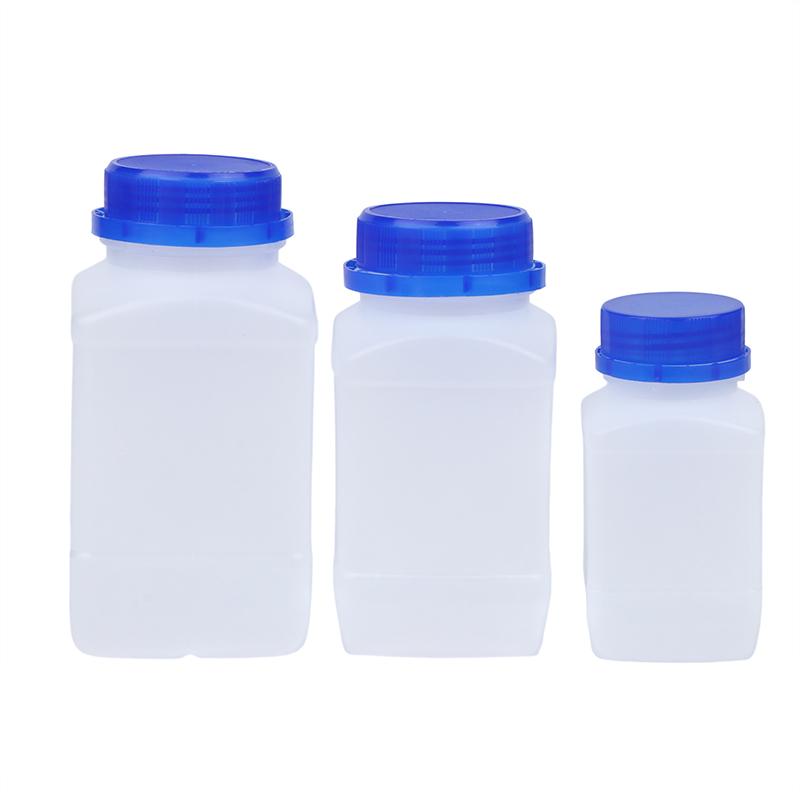 2 Piezas 250/500/800ml Blanco Plástico HDPE Vacío Cuadrado Botella Botella de Reactivo Laboratorio Muestras Frascos Antirrobo Azul Tapa de Rosca