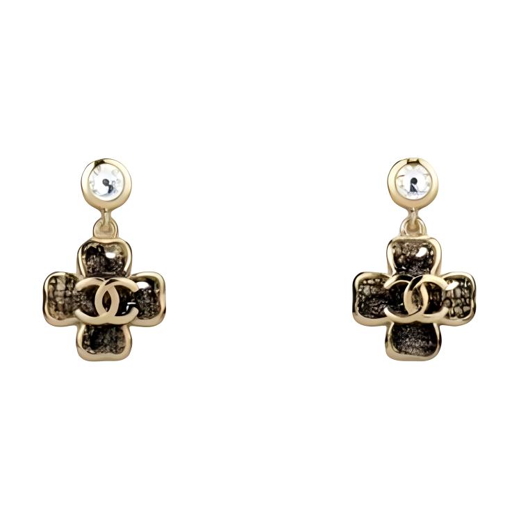 

Chanel Double C Flower Design Earrings Women Earrings Black AB-24K-114 Box+Padding Board