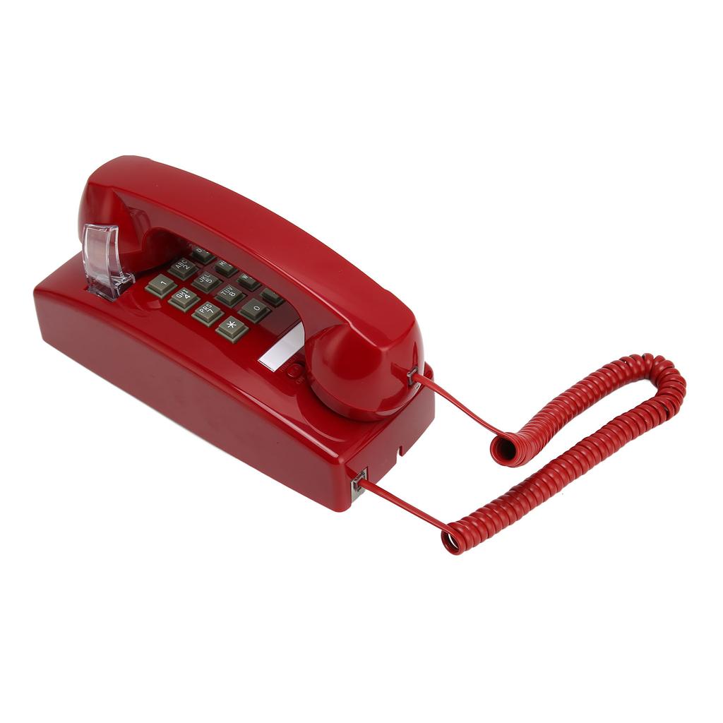 Old Style Retro Wall Phone Waterproof Landline Corded Telephone with Handset Volume Control for Home Hotel Office Red