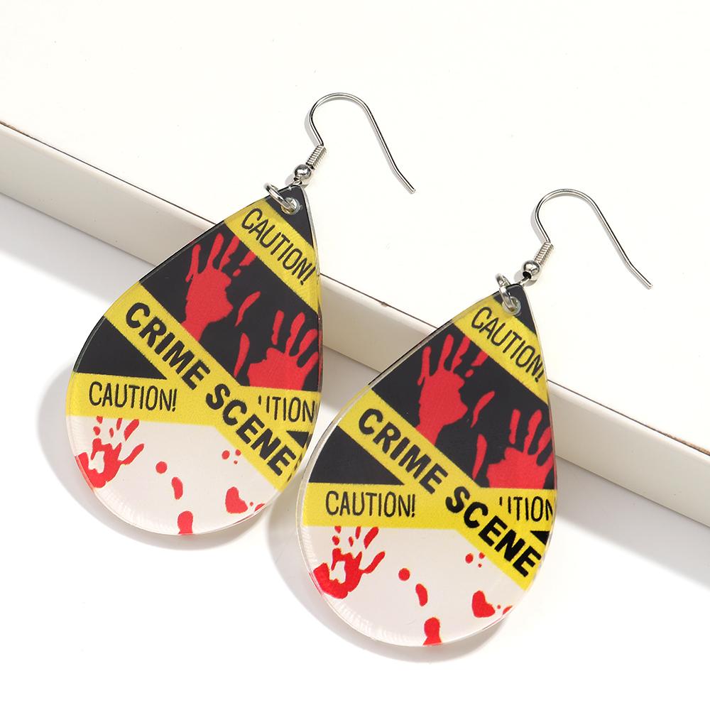 Gothic Bleeding Skull Acrylic Drop Earrings for Women Horrible Crime Scene Square Pendant Earrings Halloween Jewelry Gifts