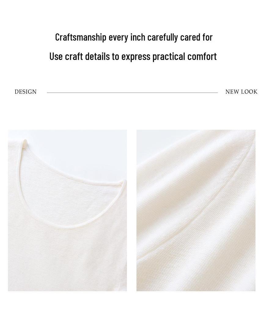 Spring 2026 Women's U-Neck Ultra-Thin Knit Base Layer Top - 100% Pure Wool Yangzi Yarn