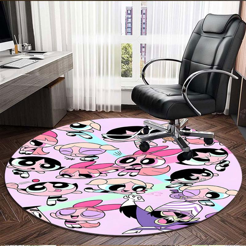 The Powerpuff Girls Print Round Rug, Washable Floor Carpet, For Entryway Dorm Laundry Room Office Study, Home Decor Birthday Christmas Gift