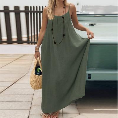 Casual Solid Loose Dress For Women Sexy Sleeveless Spaghetti Strap Backless Lace-up Robe Femme Holiday Beach Party Clothes New