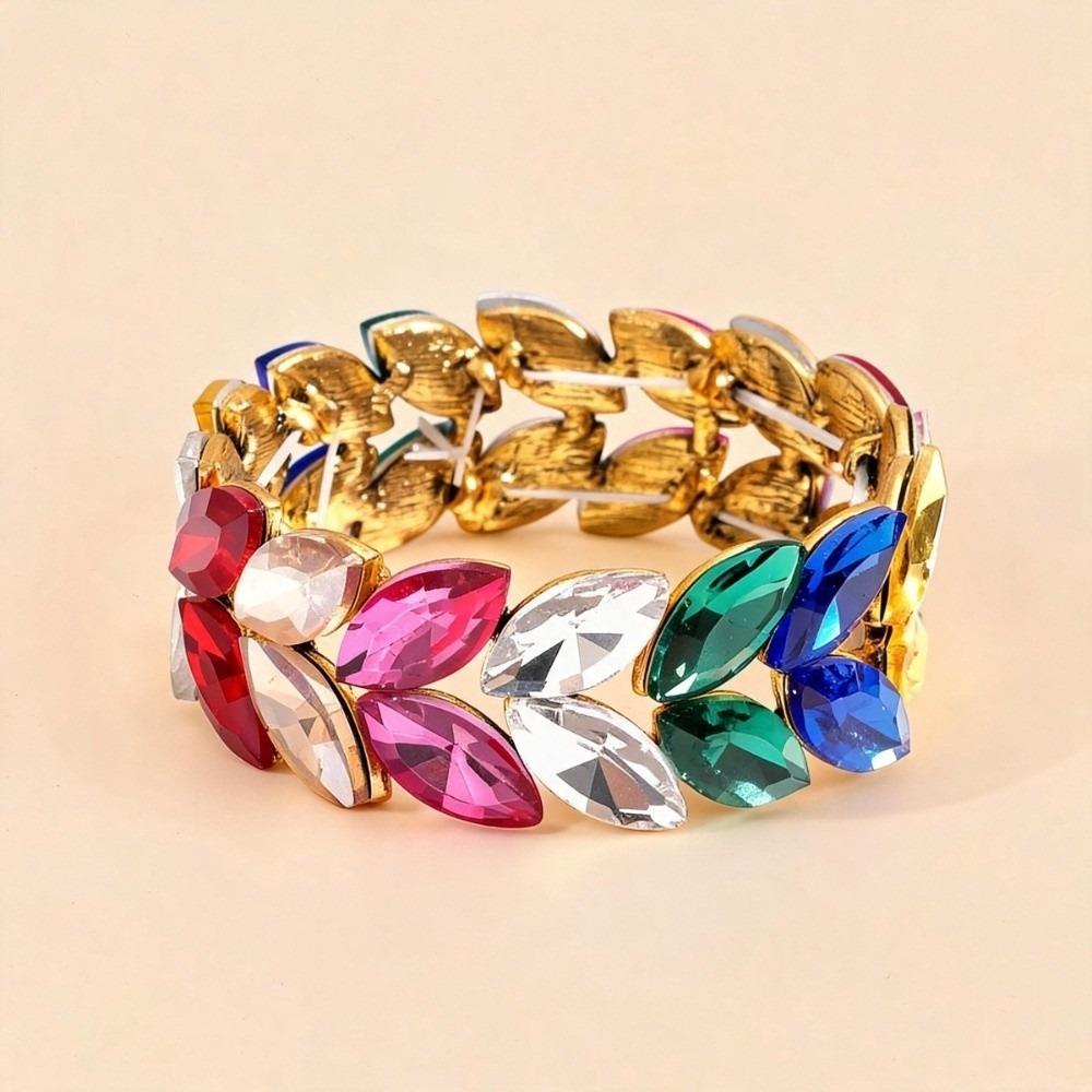 Elastic Band Rhinestone Bracelet Marquise Shape Geometric Charm Bracelet for Women
