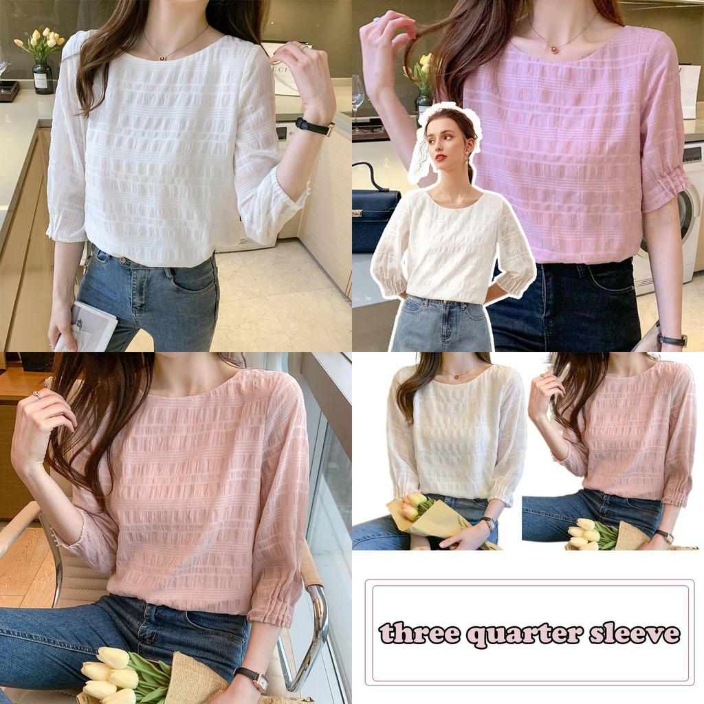 Elegant Korean Style Spring And Summer Blouse With Seven-part Sleeves For Versatile Wear