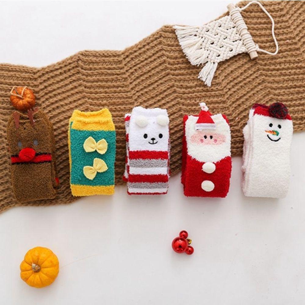 Claus Stripe Women Elk Snowman Bow Ladies Hosiery Christmas Stockings Floor Socks Cotton Calf Socks